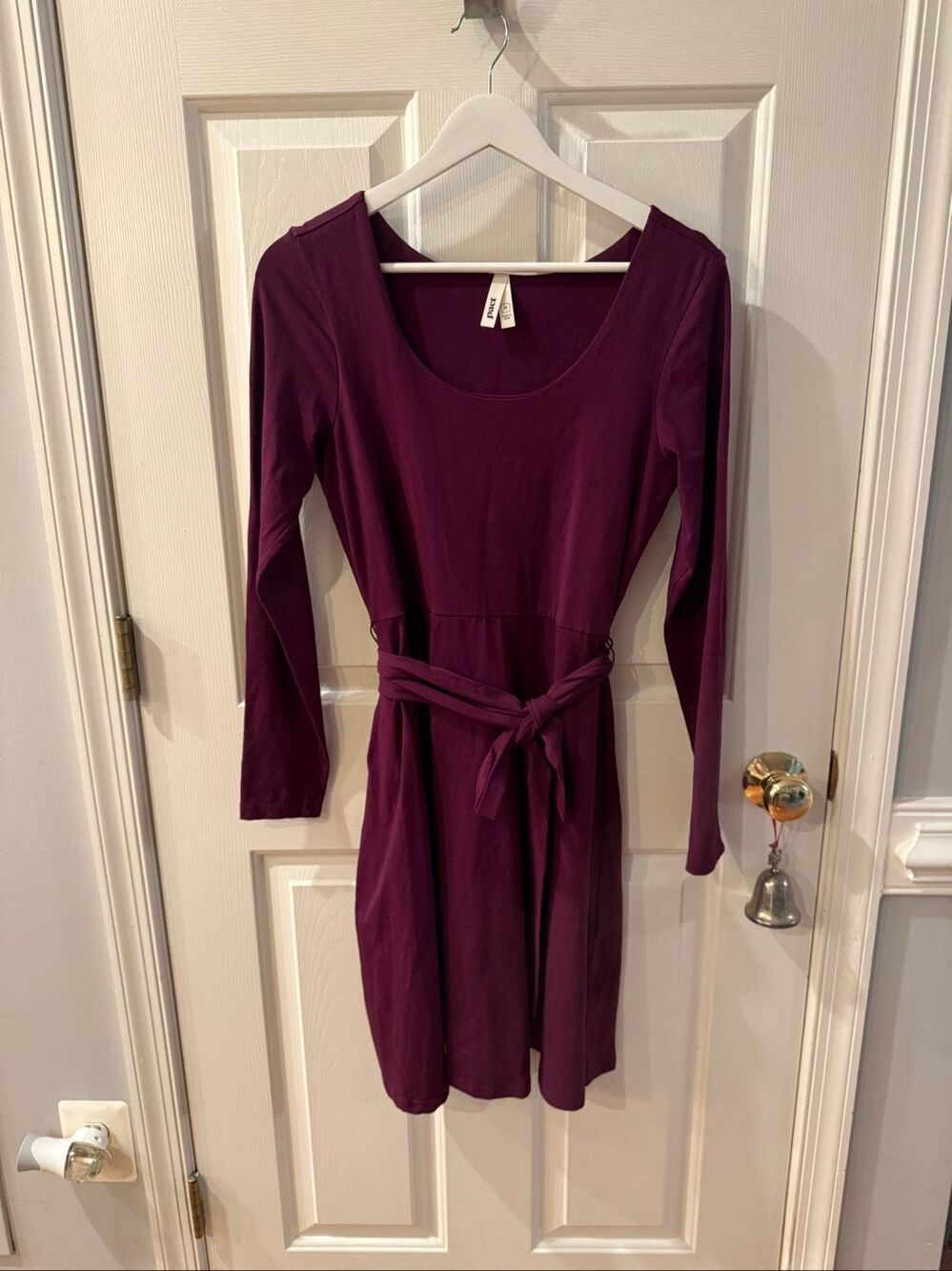 Pact Plum Long Sleeve Belted Dress Sz M NWOT